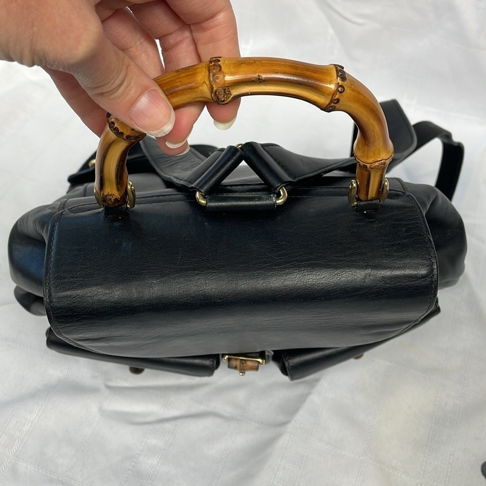 Gucci Leather Bamboo Backpack Black Designer Luxury Rucksack Twin Pocket - Picture 8 of 17